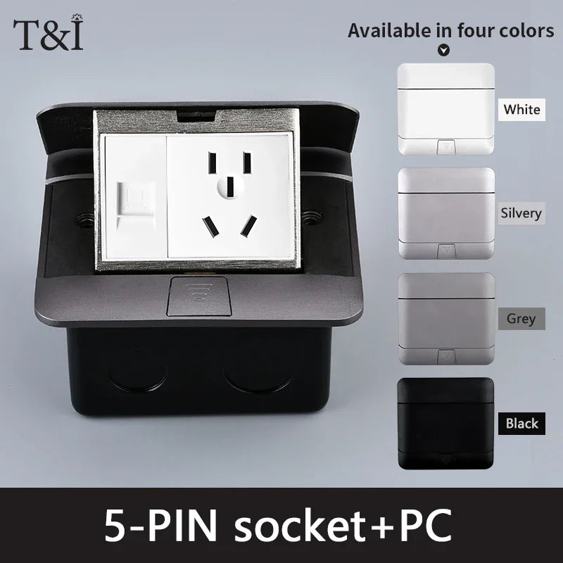 Metal Panel EU Standard Hidden Type Table Socket 2/3 Way Outlet USB/EUR/Universal/FR Office Cabinet Desktop Aluminum 120x120mm