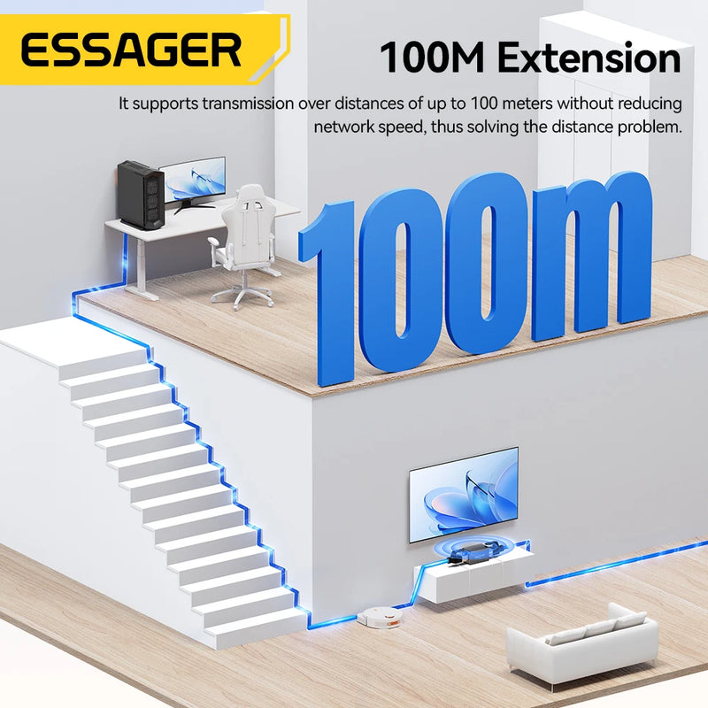 ឧបករណ៍ភ្ជាប់ Essager RJ45 10Gbps Network Extender Extender សម្រាប់ខ្សែ Cat8/7/6/5e Gigabit Ethernet Adapter ស្រីទៅស្រី Coupler