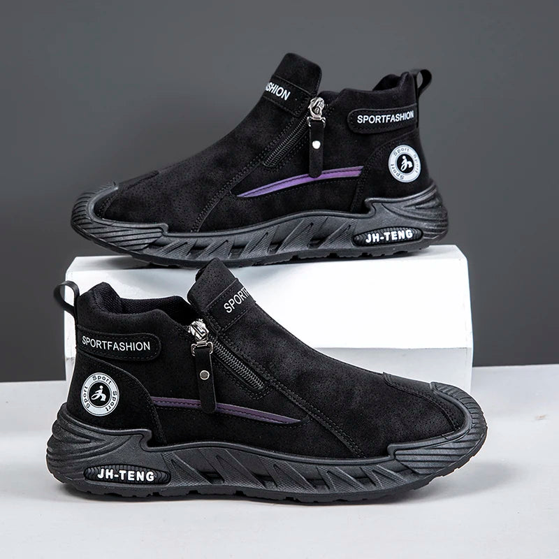 Mens Casual Sports Shoes Autumn New Flat Bottomed Fashion Short Boots 2025 Comfortable Anti Slip High Top Outdoor Running Shoes