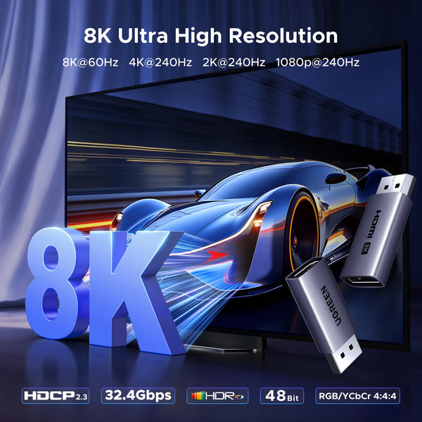 UGREEN Displayport to HDMI Adapter 8K 60Hz Displayport DP to HDMI Converter, Uni-Directional Display Port to HDMI Converter