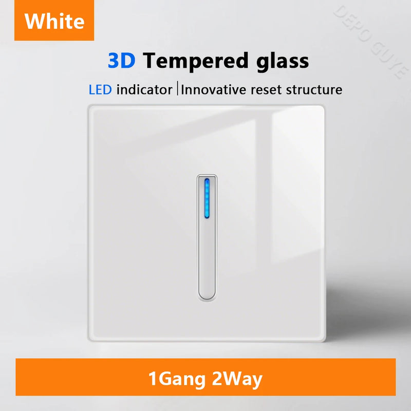 White LED indicator light switch Panel glass piano key Self-reset wall switch socket,UK Universal USB Type-C Electrical outlet