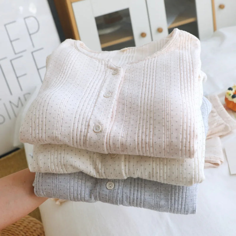 Knitted Cotton Sleepwear Lady Long-sleeved TrousersTwo-piece Spring Autumn Women's Home Wear Pyjama Set New Arrival Homewear
