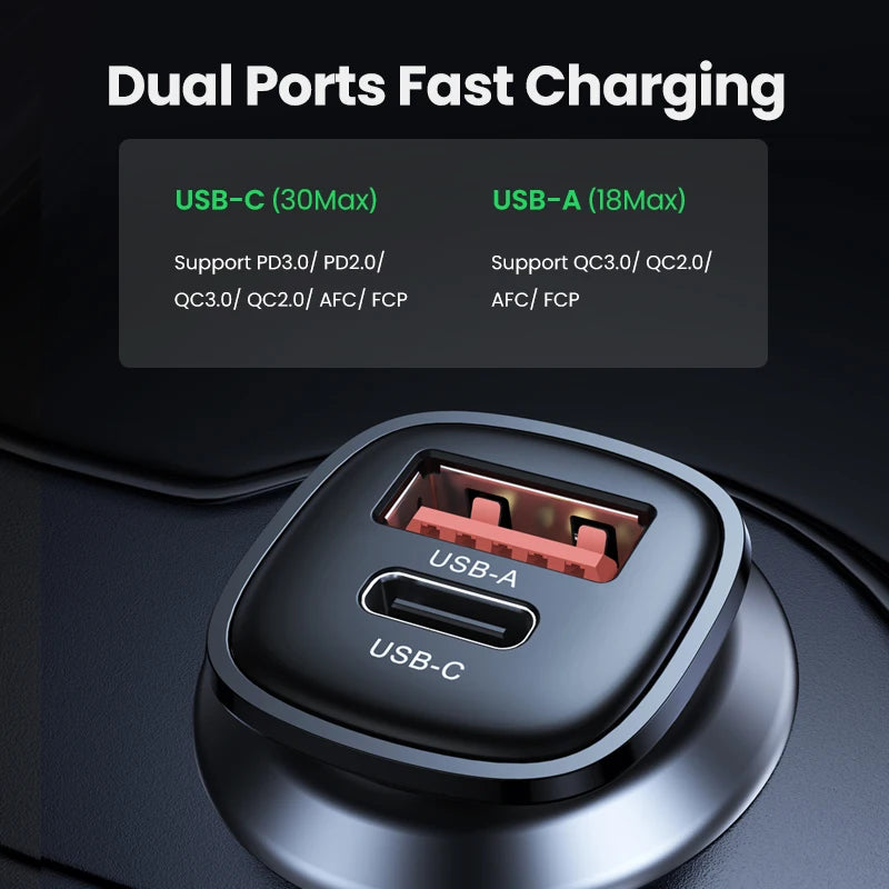 【NEW-IN】UGREEN USB Car Charger 30W Quick Charge 4.0 QC4.0 QC3.0 PD Type C Fast Car USB Charger For iPhone 17 Xiaomi Mobile Pho