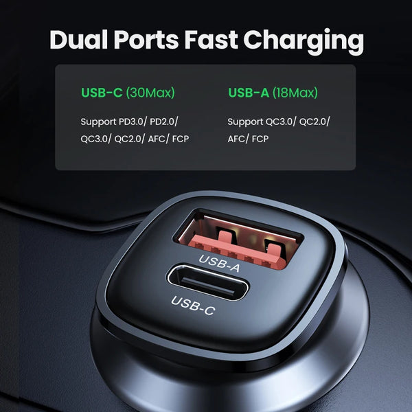 【NEW-IN】UGREEN USB Car Charger 30W Quick Charge 4.0 QC4.0 QC3.0 PD Type C Fast Car USB Charger For iPhone 17 Xiaomi Mobile Pho