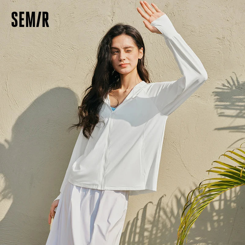 Semir Women UV Protection Jacket Cool Feeling Loose Raglan Sleeve Mesh Spliced Brim Visor 2026 Outdoor Casual Fashion Wear