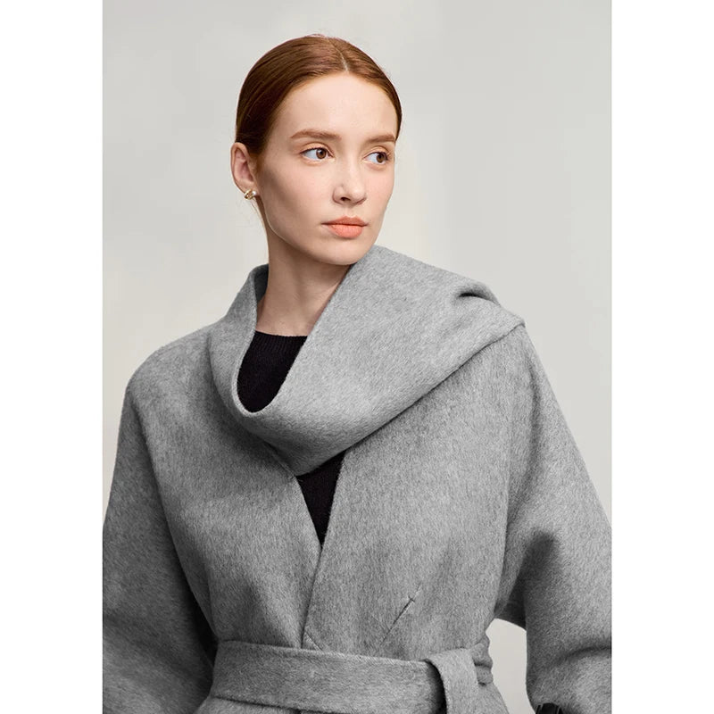 Amii Wool Coat For Woman Loose Warm Long Women's Coat Drop-shoulder Sleeves Elegant V-Neck 2026 Winter New Double-sided 12554029