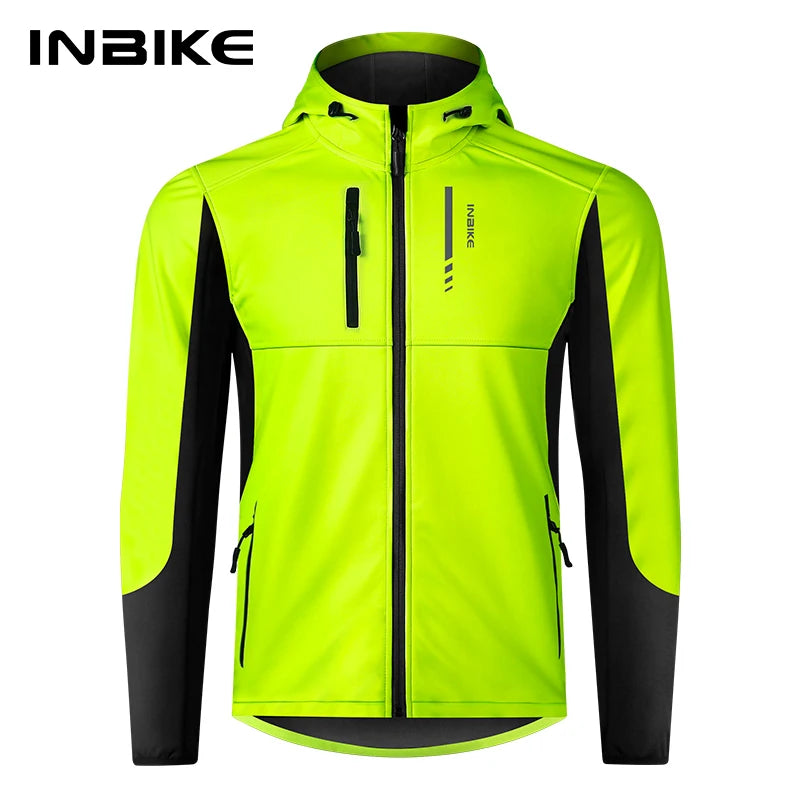 INBIKEThermal Softshell Jacket Men Winter Windproof Fleece Cycling Jersey Long Sleeve for Road Bike MTB Outdoor Cycling Clothing