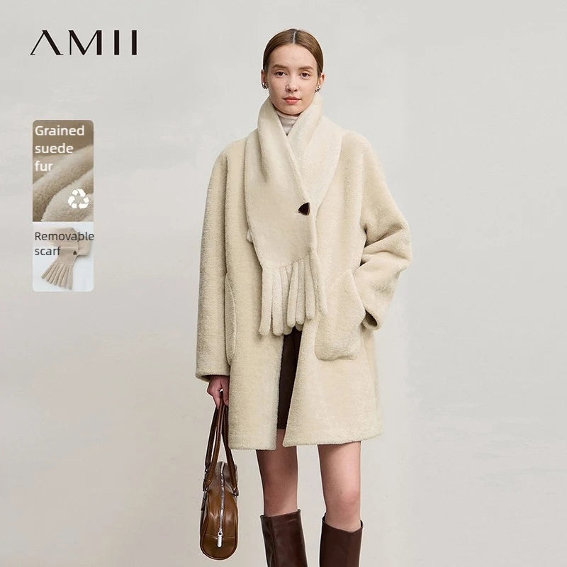 អាវរោម Amii សម្រាប់នារី 2025 រដូវរងាថ្មី កអាវរាងអក្សរ O រលុង អាវធំមធ្យម និងវែង ជាមួយក្រមា អាវដៃវែងក្តៅ និងអាវរោមឆើតឆាយ 12554011