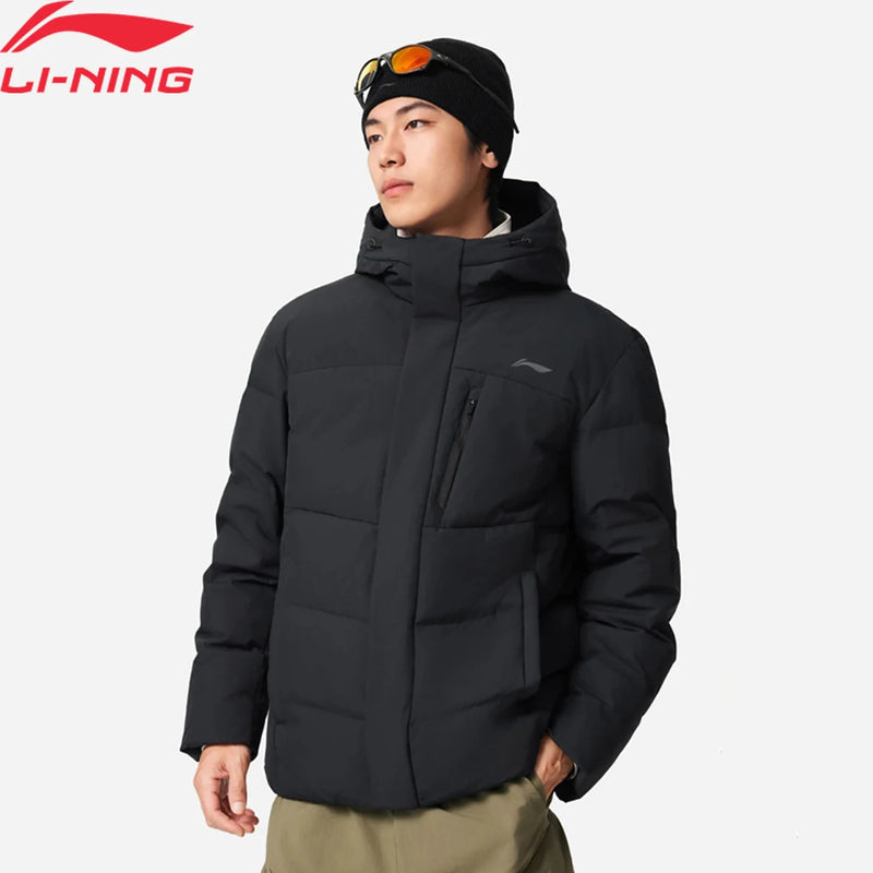 អាវខ្លីសម្រាប់បុរស Li-Ning សម្រាប់ហ្វឹកហាត់ មានមួក LN FIR WARM LN ការពារទឹក និងឆ្លុះបញ្ចាំងពីពន្លឺ អាវកីឡាសម្រាប់ហាត់ប្រាណ AYMV153