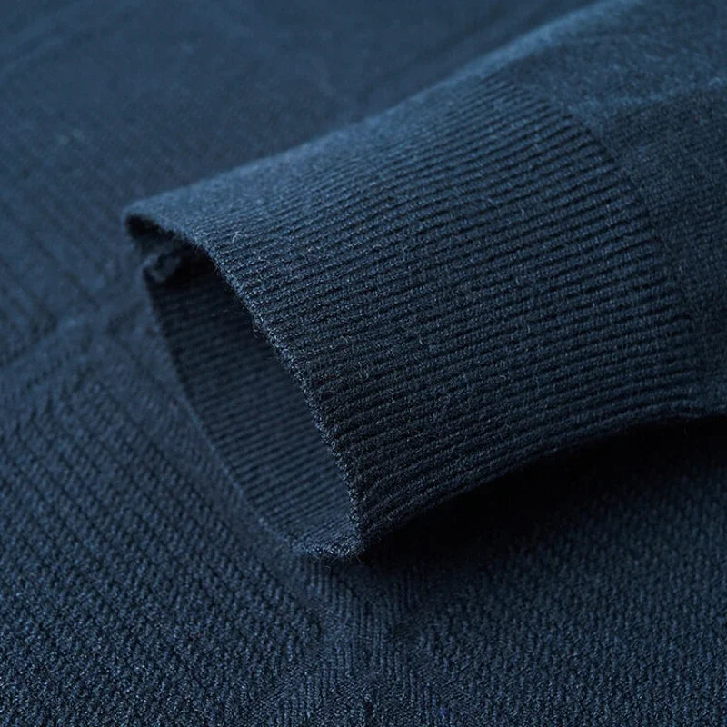 Solid color geometric pattern POLO  men's business casual daily commute warm wool sweater, high-quality men's woolen sweater.