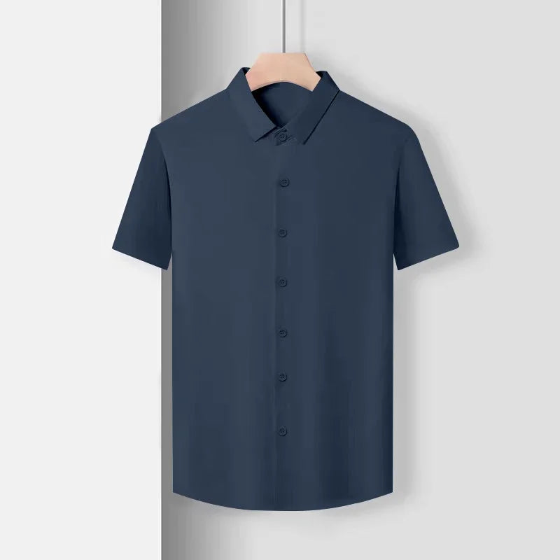 New Men's Business Casual Short Sleeved Solid Color Shirt Wrinkle Resistant Wrinkle Free Comfortable All Season Versatile Top
