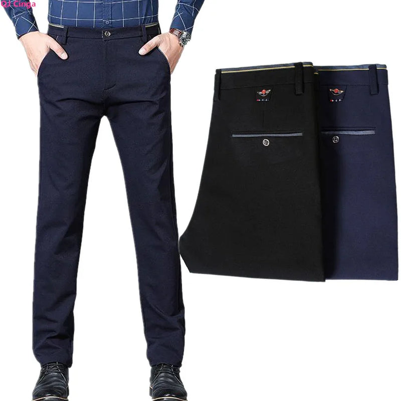 2026 Men's Elastic Casual Pants in Royal Blue And Black Slim Fit Trousers Fashionable Stretchy Leisure Trousers in Chinese.