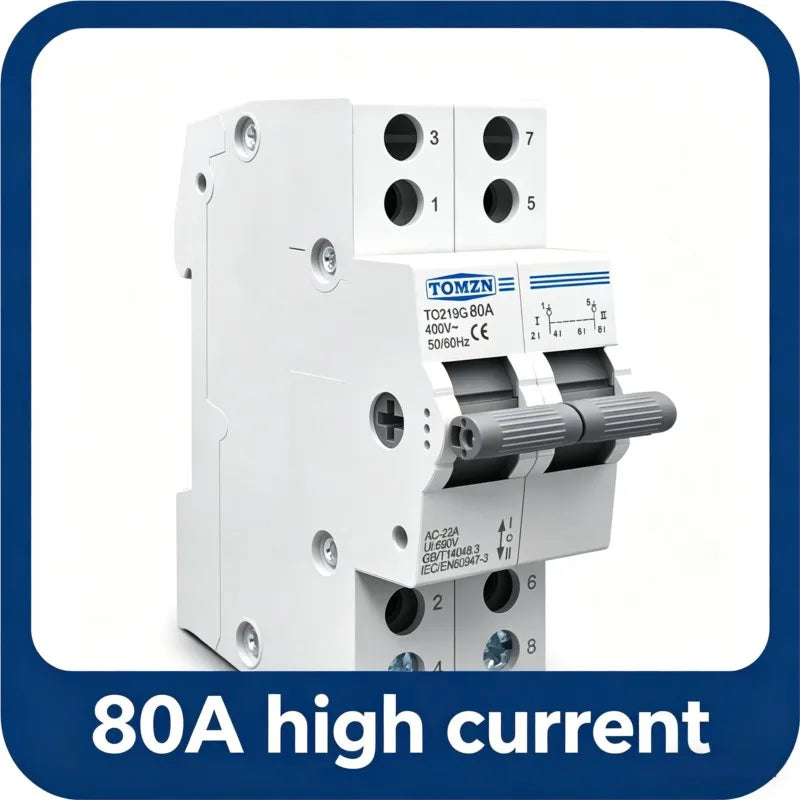 TOMZN TO419G Changeover Switch 1234P 400V 80A MTS Dual Power Manual Transfer Isolating Interlock Circuit Breaker Disconnectable