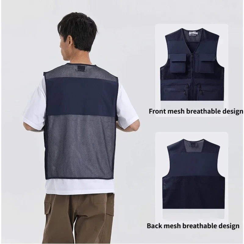 Summer Outdoor Men's Sleeveless Top Comfortable Fit Oxford Fabric Three-dimensional Multi-pocket Vest Fashionable Breathable