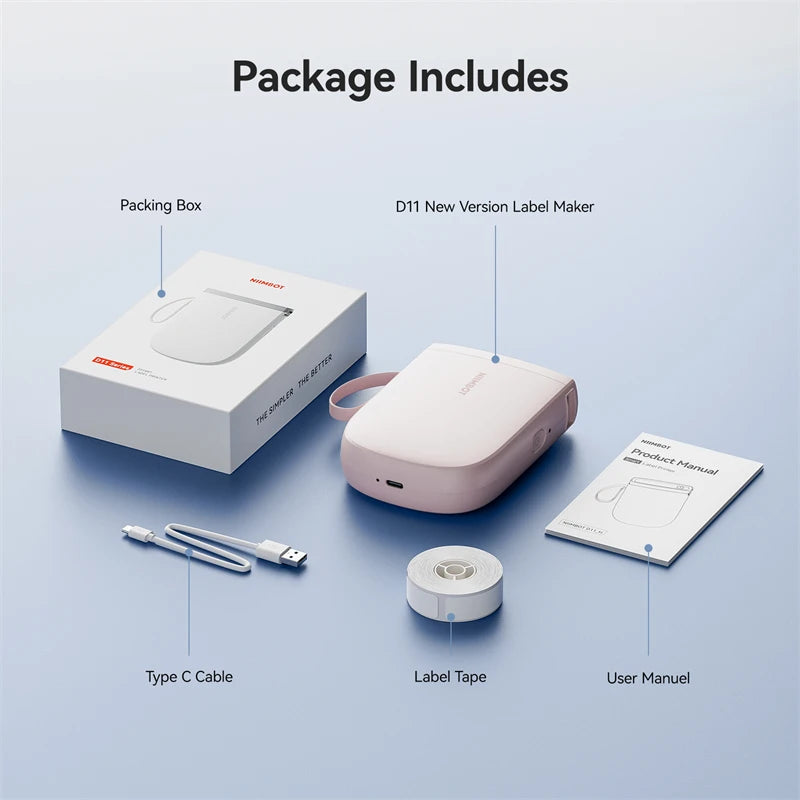 New Version NIIMBOT D11 Portable Thermal Printer Wireless Adhesive Label Maker Inkless Labeling Machine For Mobile Android IOS
