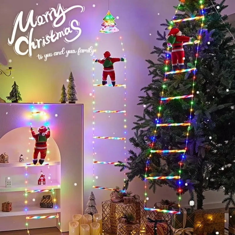 ភ្លើង LED ក្នុងផ្ទះ ក្រៅផ្ទះ ភ្លើងតុបតែងលម្អបុណ្យណូអែល ខ្សែជណ្ដើរជាមួយសាន់តាក្លូសសម្រាប់បង្អួច សួនច្បារ ការតុបតែងដើមឈើណូអែល