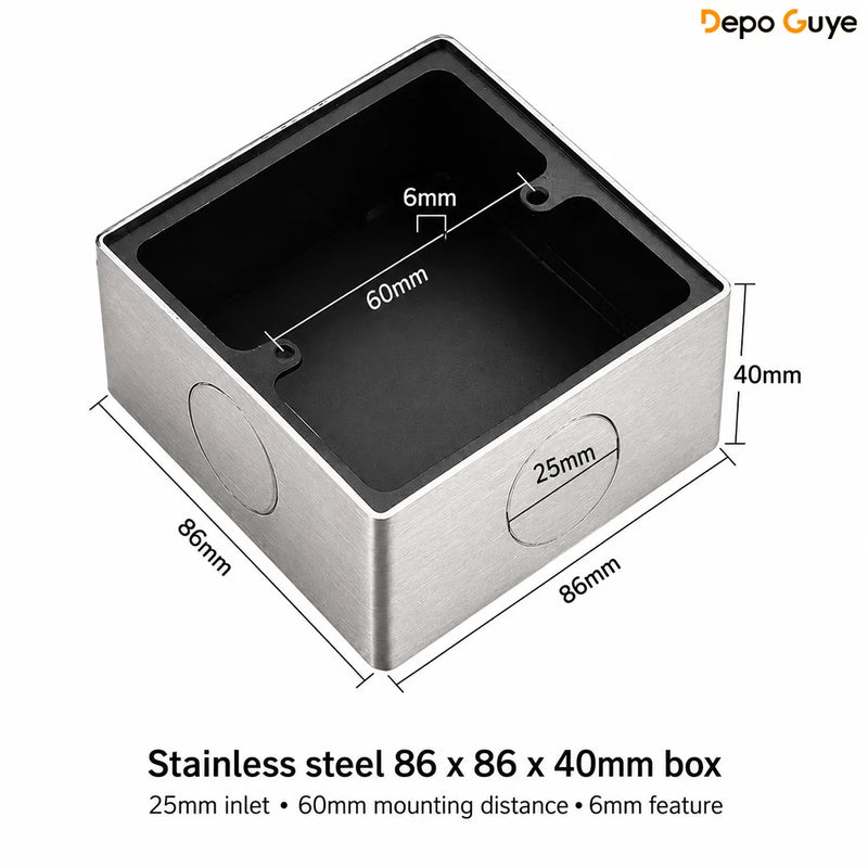 86 Type Stainless Steel Surface Mount Box Metal Wall Switch Socket Junction Back Box Universal Electrical Wiring Box20/25mm Hole