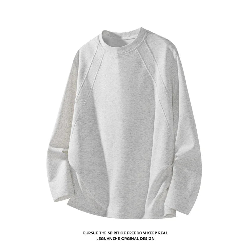 Male Basic Long Sleeve Crew Neck Tee Raglan Stitching Detail Soft Skin Friendly Material For Everyday Activities