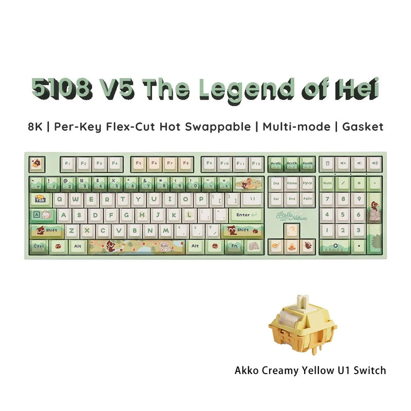 Akko 5108 V5 Mechanical Keyboard Full Size 8K Per-Key Flex-Cut Hot-swappable RGB Type-C/2.4G&BT Wireless Gaming Keyboard Gasket