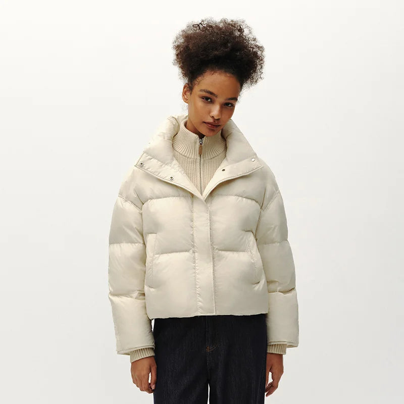 Semir Women Down Jacket Water Repellent 90 Percent Down Fill Layered Look Loose Fit Puffer Shape 2026 Winter Warm Insulation