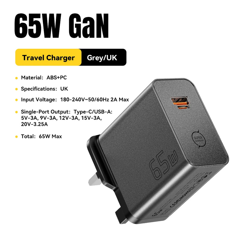ឆ្នាំងសាក ESSAGER 65W GaN PD3.0 PPS QC4.0 ឆបគ្នាយ៉ាងពេញលេញសម្រាប់ iPhone 17 16 Samsung S26 MacBook Air Huawei Laptop PD Fast Charger
