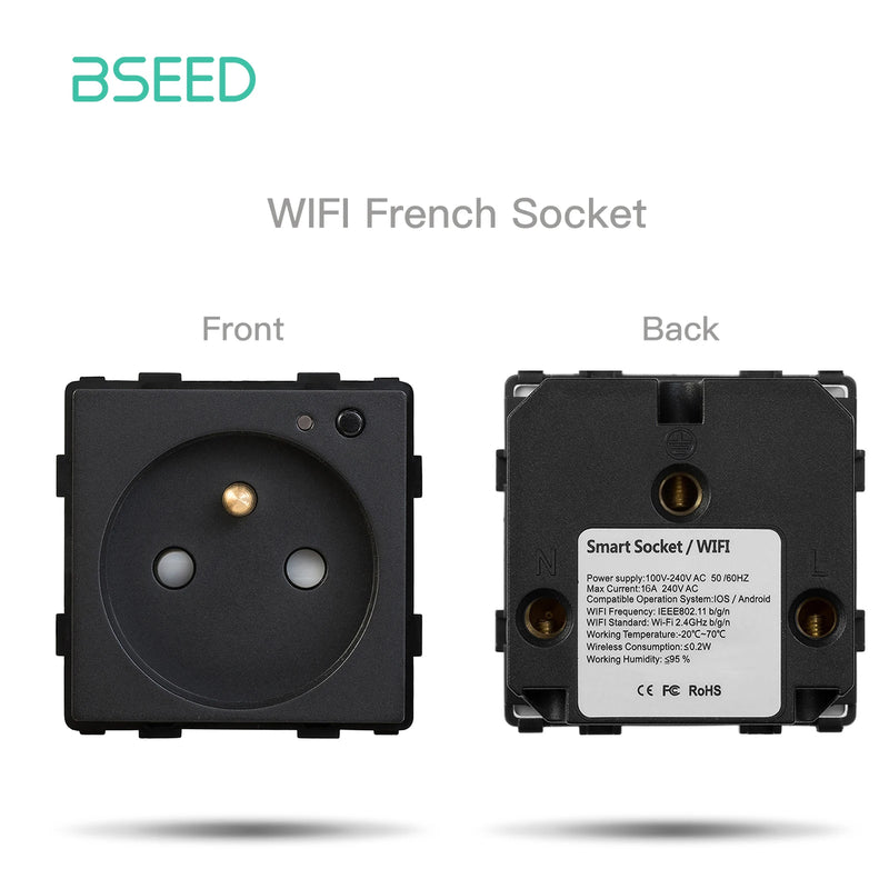 BSEED EU Standard 1/2/3Gang 1/2Way Push Button Switch Function Part Wall Glass Frame Power Sockets Light Switch DIY Parts Only