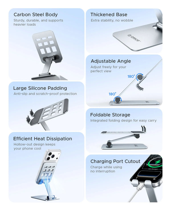 ORICO Portable Phone Holder Hollow Heat Dissipation Design Stable Max Load 400g Universal for Videos Travel Sports Cooking