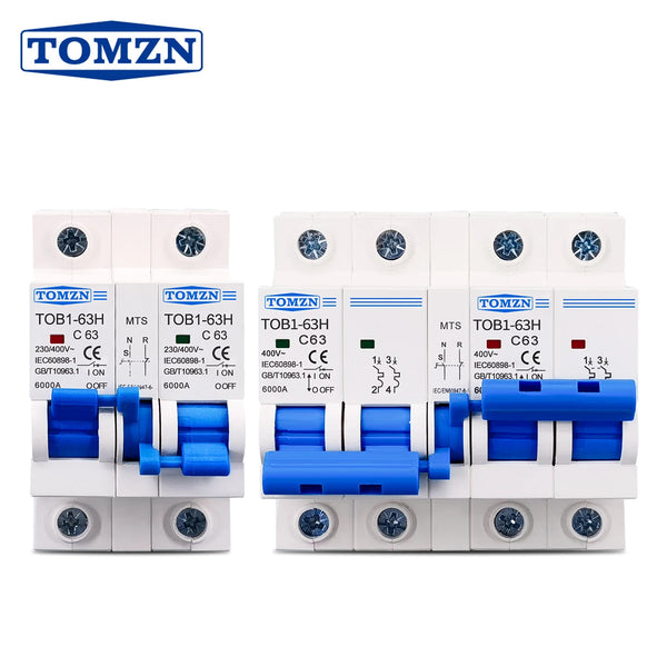 TOMZN TOB1-63H 1P+1P 2P+2P 230V AC 1-63A MTS Dual Power Manual Transfer Switch Circuit breaker MCB 50/60Hz Changeover Interlock