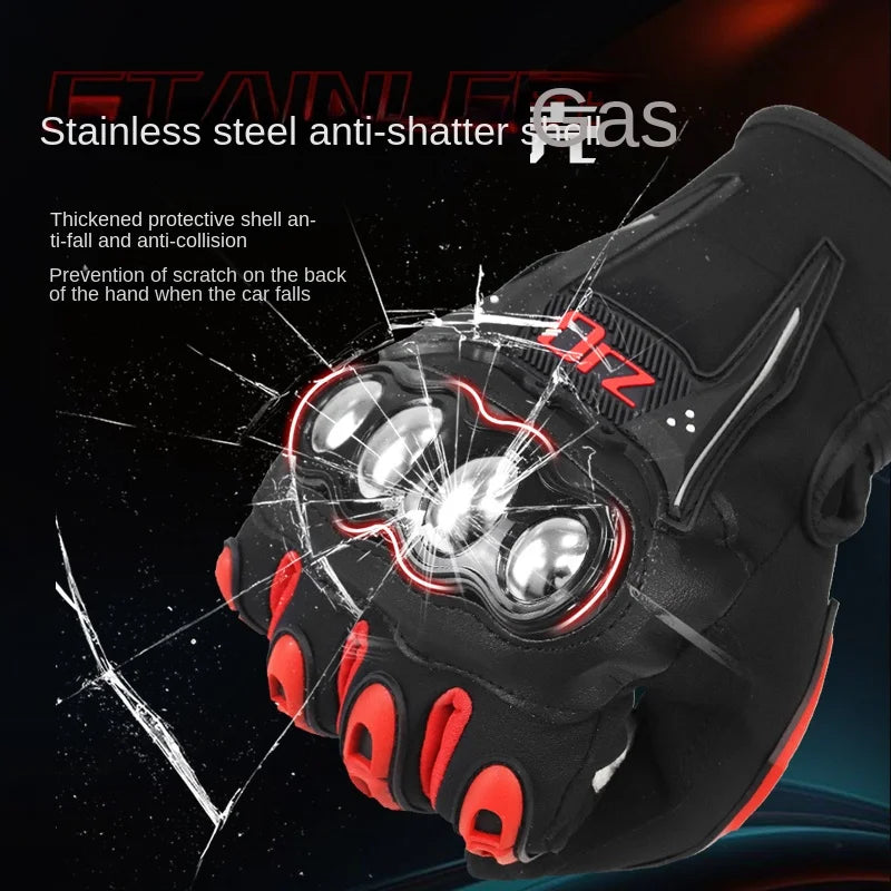 ORZ Motobike Motorcycle Knitting Unisex Moto Touch Screen Breathable Motocross Riding Racing Alloy Protective Full Finger Gloves