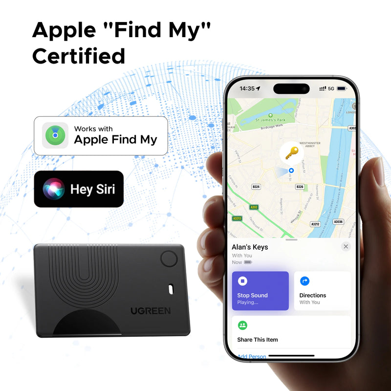 UGREEN Finder Slim 2 Global Tracker for Apple Find My, Official Certification, 7-Year Battery, Non-Rechargeable,Smart Tag