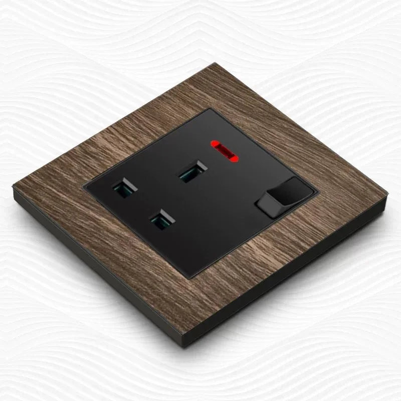 UK 18W Type-C Quick charge Dual Power Outlet,Universal Retro Wood Grain Electrical USB Socket,220V Electrical  Wall Light Switch