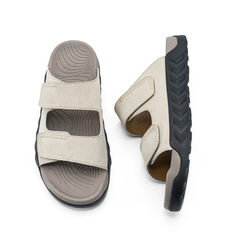Men's Suede Slide Sandals with Adjustable Straps Comfort Footbed Non-slip Casual Slippers for Summer Indoor Outdoor Beach