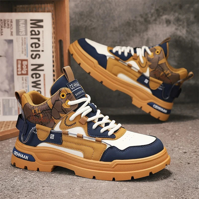 Mens Sports Shoes 2025 Autumn Winter New High Top Fashion Color Blocking Design Wear-resistant Snug Sports Mens Short Boots