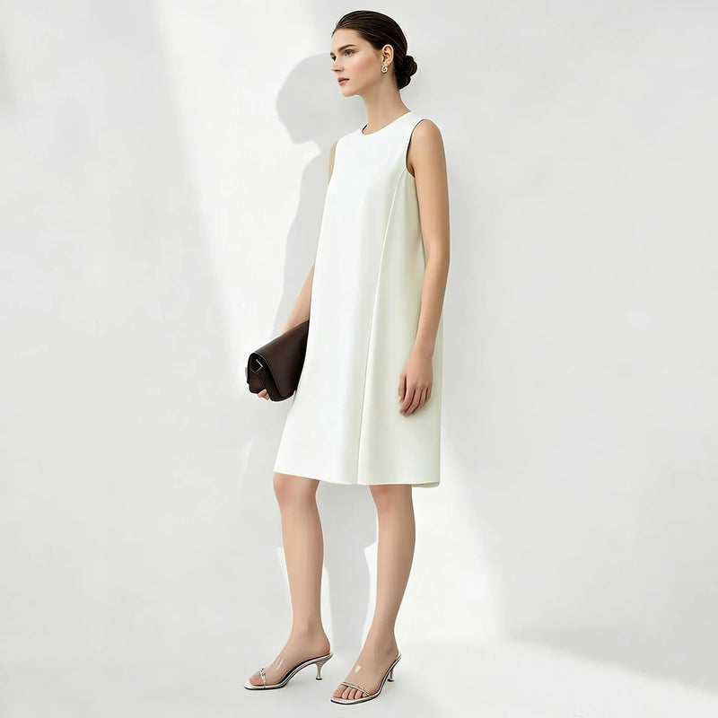 Amii A-Line Women's Dress 2026 Summer New Round Neck Flowy Elegant Tie Detail Loose Fit Casual Midi Dress For Women 12622178