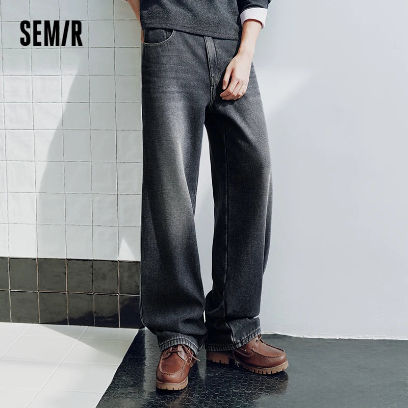 Semir Men Denim Jeans Loose Fit Straight Leg Vintage Wash 2026 New Winter Daily Wear Urban Casual Style Cold Weather Layering