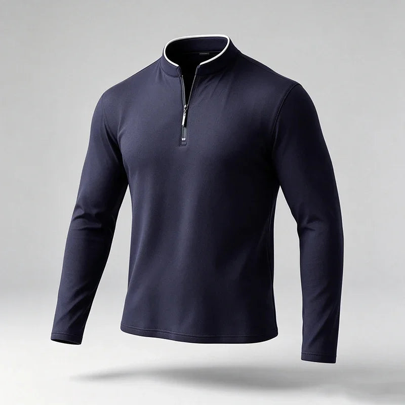Men Regular Fit Half Zip Long Sleeve Shirt Stand Collar Skin���Friendly Fabric For Street Style And Office Daily Commute