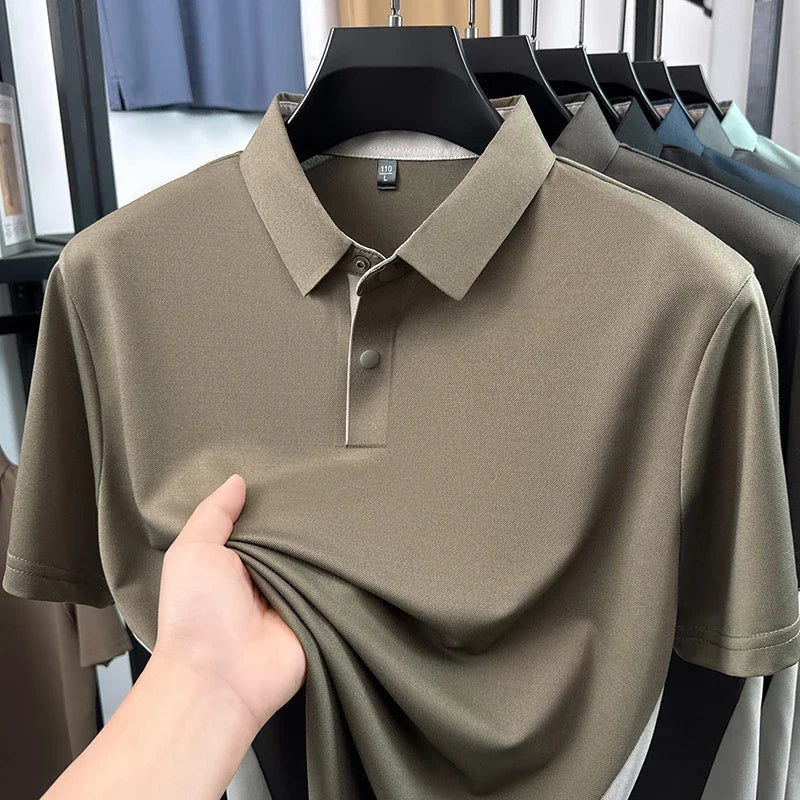 Mens Sporty Color Block Polo Shirt Short Sleeve Active Breathable Casual Top For Gym