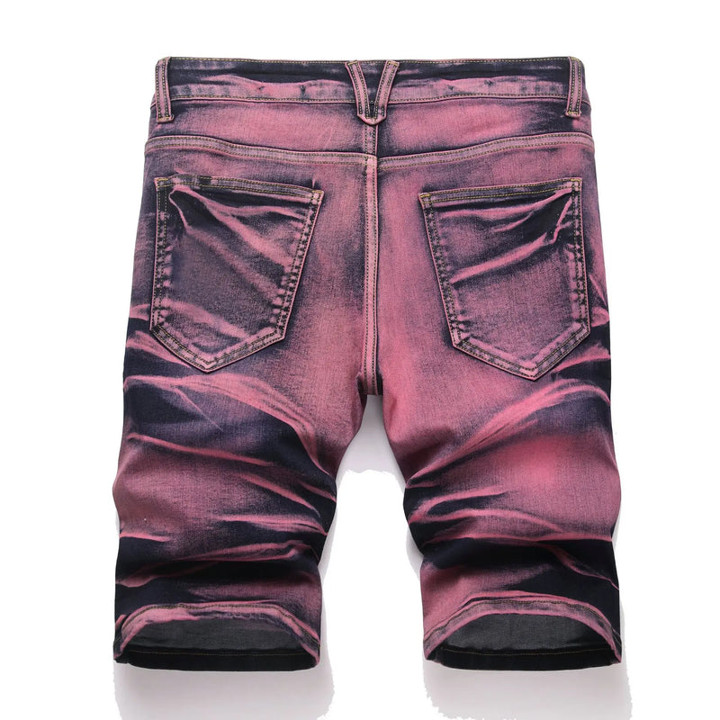 Men's Red Men's Knee-Length Shorts for Summer, Pants Made From Stretch Denim; Asian Sizes 28–42.
