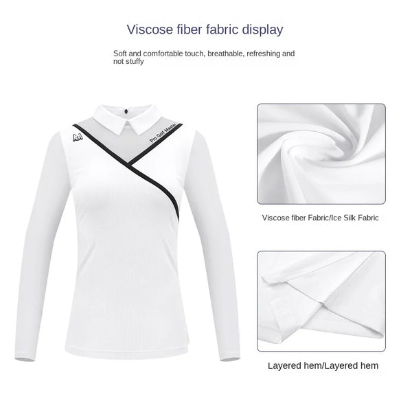 PGM Golf Women's Long Sleeve T Shirts Breathable Ice Silk Summer Spring Autumn Elastic Comfort Back Zipper Apparel Women YF476