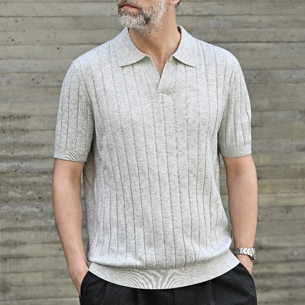 Men’s Short Sleeve Polo Shirt – Ribbed Knit, Business Casual, Cooling & Soft, Collar Neck, Solid Colors