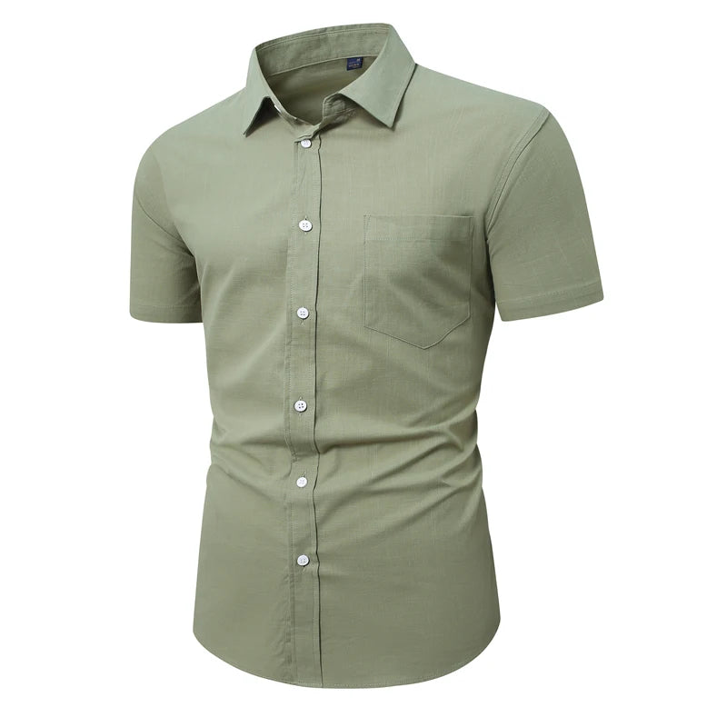 2026 New Men's Short-sleeved Shirt,Single-breasted Square Collar Bamboo Cotton Shirts, Very Time Office Leisure,White Black Blue