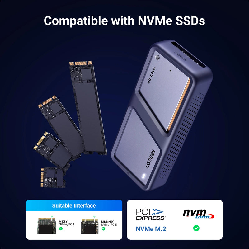 UGREEN 40Gbps NVMe SSD Enclosure M.2 to USB4.0 SSD Case Compatible with M.2 NVME PCIe Built-in Cooling Vest Aluminum Case