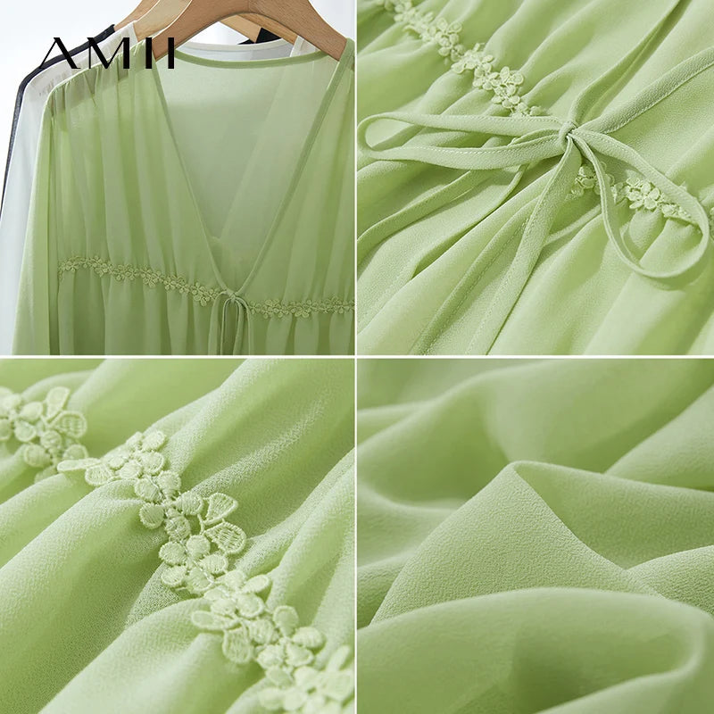 Amii Minimalism Light Luxury Blouse Chiffon 2026 Summer New Women Office Lady Thin Loose Tied Ruffles Flared Sleeves 12542274