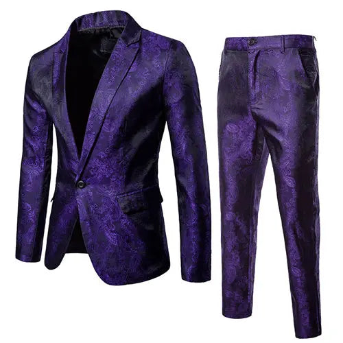 2026 Spring Lightweight Men's Purple Suit Two-Piece Set, Wedding Party Formal Jacket with Trousers. Yellow, Blue, Red Available