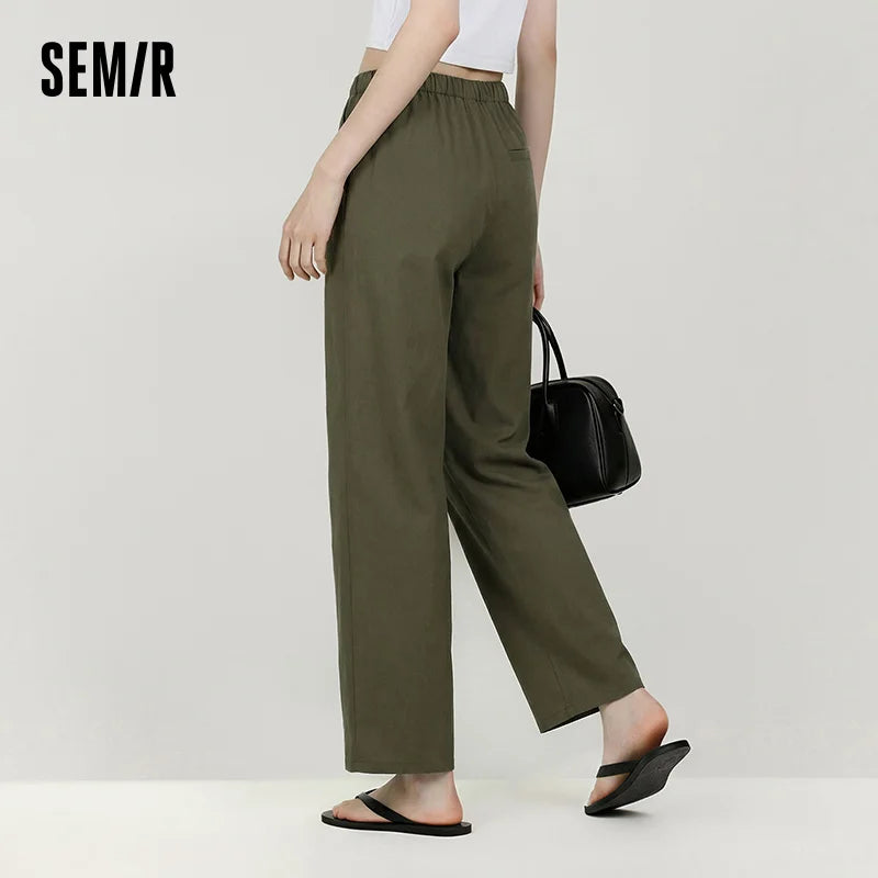 Semir Trendy Pants Women 2026 Spring Black Drawstring Wide Leg Slouchy Casual Comfortable Daily Wear Long Trousers