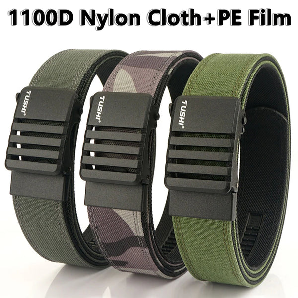 TUSHI New Hard Military Belt for Men Metal Automatic Buckle IPSC Gun Belt 1100D Nylon Tactical Belt Outdoor Sports Girdle Male