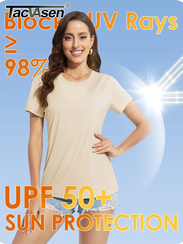 TACVASEN Summer UPF 50+ Women's Sun Protection T-shirts Running Outdoor T-shirts Sports Stretch Quick Dry Female Casual Tee Tops