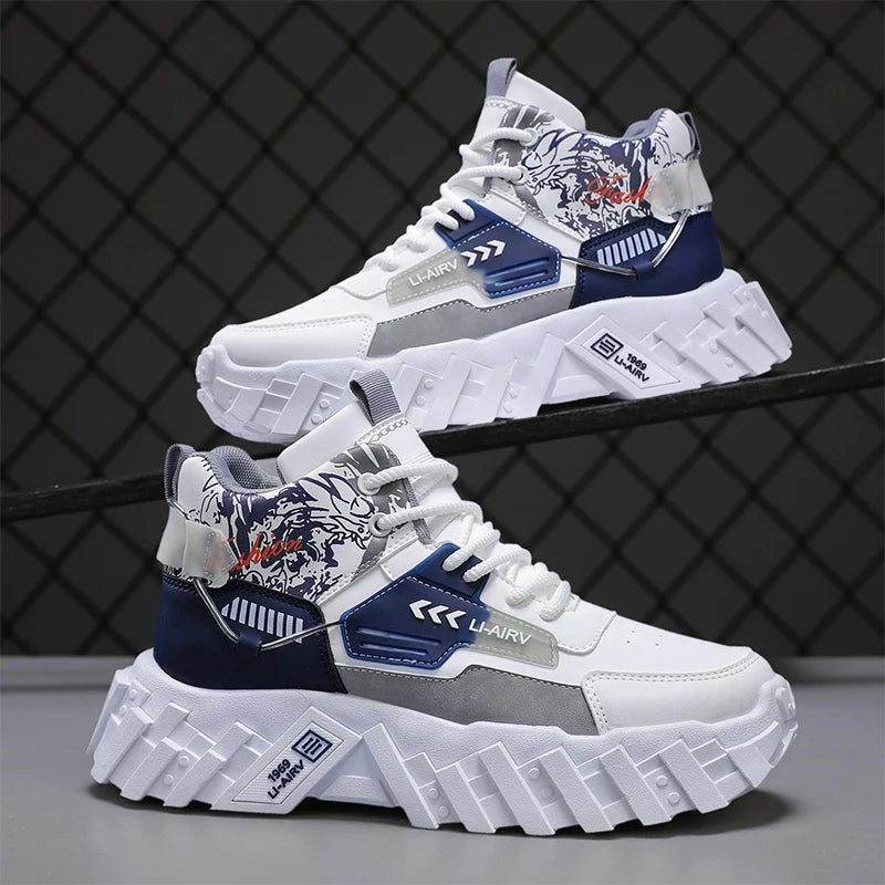 Sneakers for Men High-top Flat Comfortable 2025 Autumn New White Sneakers Thick Soled Casual Trendy Sports Shoes for Men