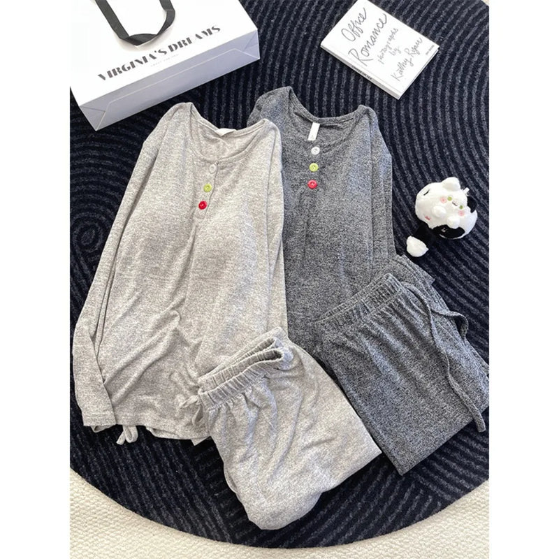 Ladies Pyjamas Chest Pads Sleepwear Female Sleeping Pajamas Set 2026 Autumn Long Sleeve Loungewear Pijama Mujer Homewear Suit