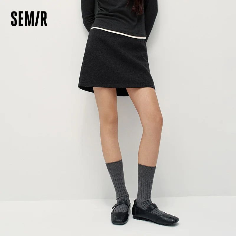 Semir Women Woolen Skirt Solid Color Side Slit Commuter Style 2026 New Winter Daily Wear Urban Casual Style Everyday Wardrobe